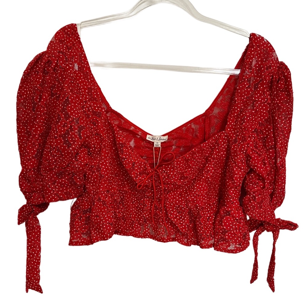 NWT! For Love and Lemons Lelia Red Top Size 1X Lace Dot Crop Top